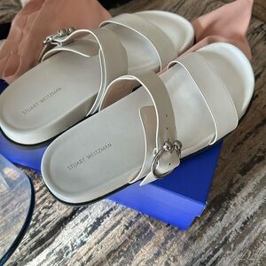 Stuart Weitzman Joni slide white leather sandals size 8.5